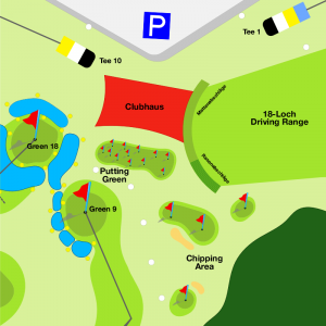 Karte der Übungsanlage des 18-Loch-Platz